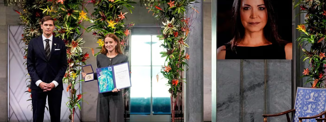 La Hija de Machado recibe el Nobel y denuncia al régimen venezolano